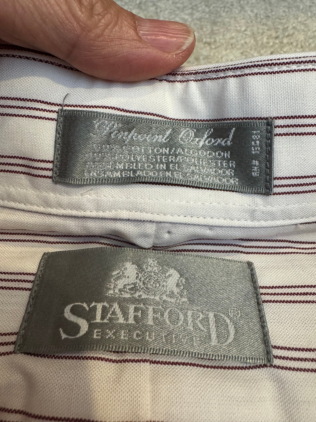 Stafford Executive 16.5 35 Cream Burgundy Stripe Dress Shirt Mens