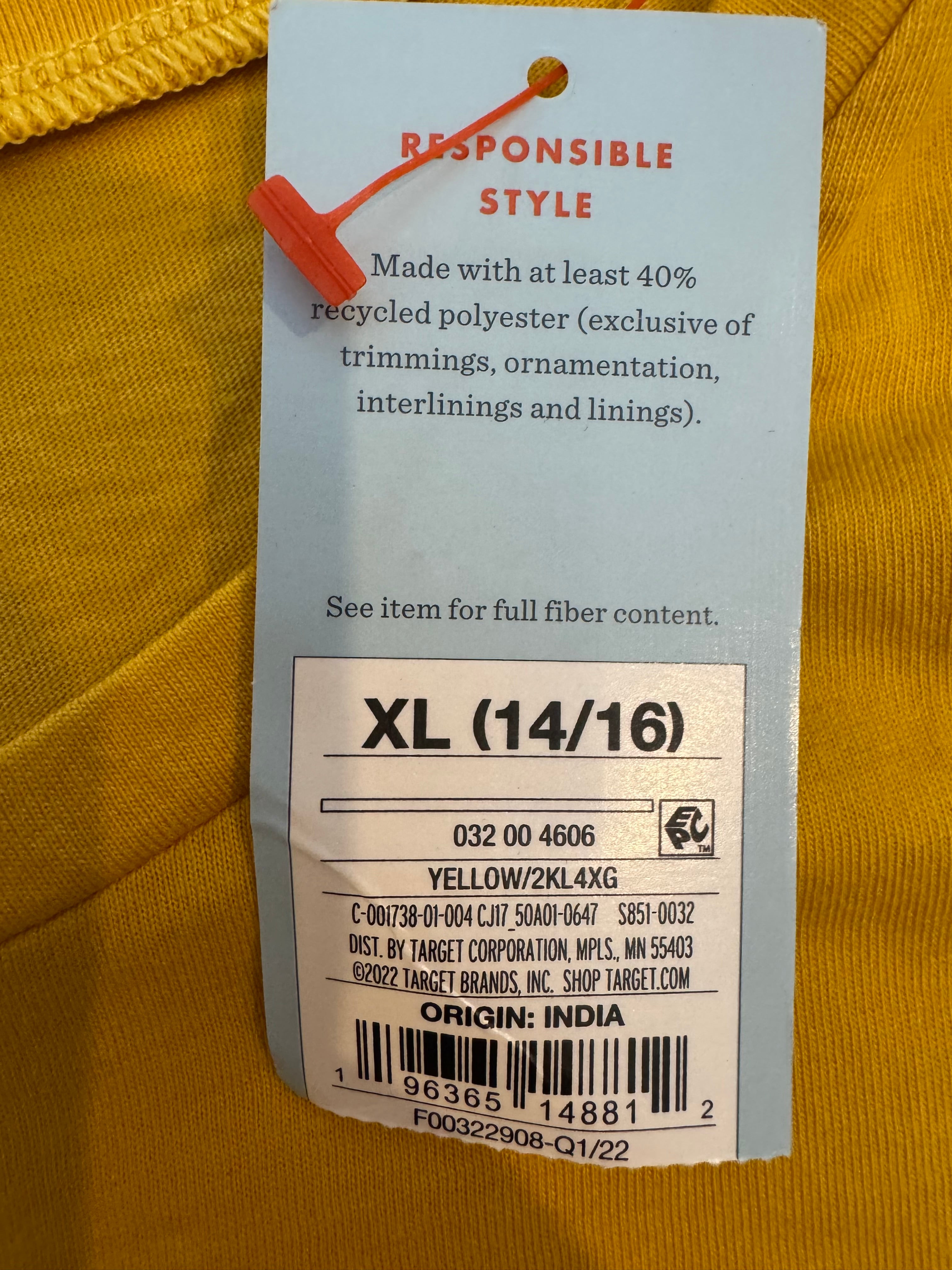 Cat & Jack Girls Yellow Eyelet Ruffle Top XL 14/16 NWT