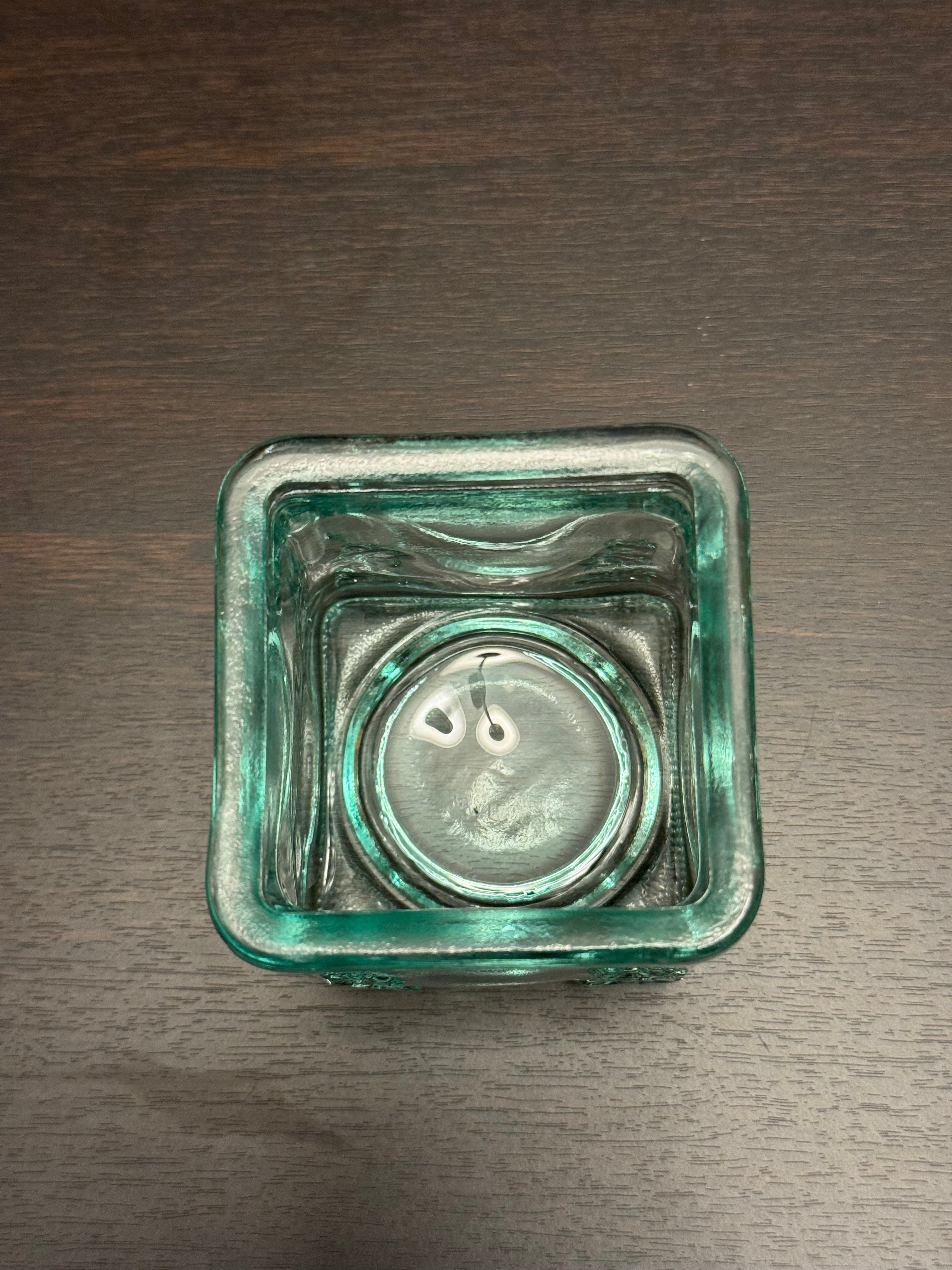 Vintage Aqua Glass Tealight Holder Set Blue Green Square Votive