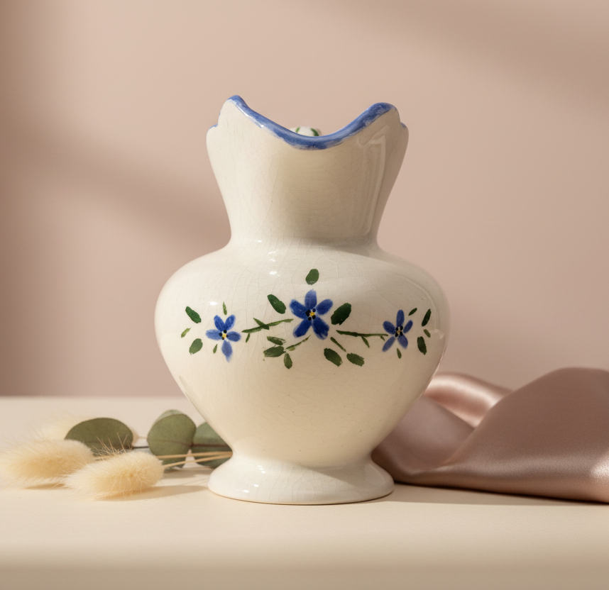 Vintage Style Blue Floral Creamer Pitcher Cottage Farmhouse Decor