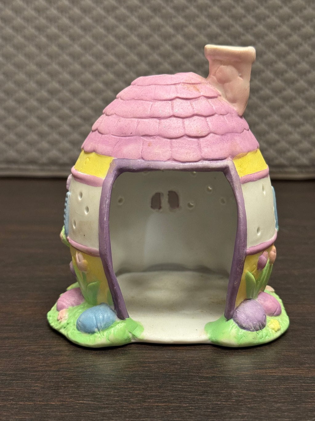 Vintage Easter Egg House Tealight Holder Pastel Cottage Fairy Garden Decor