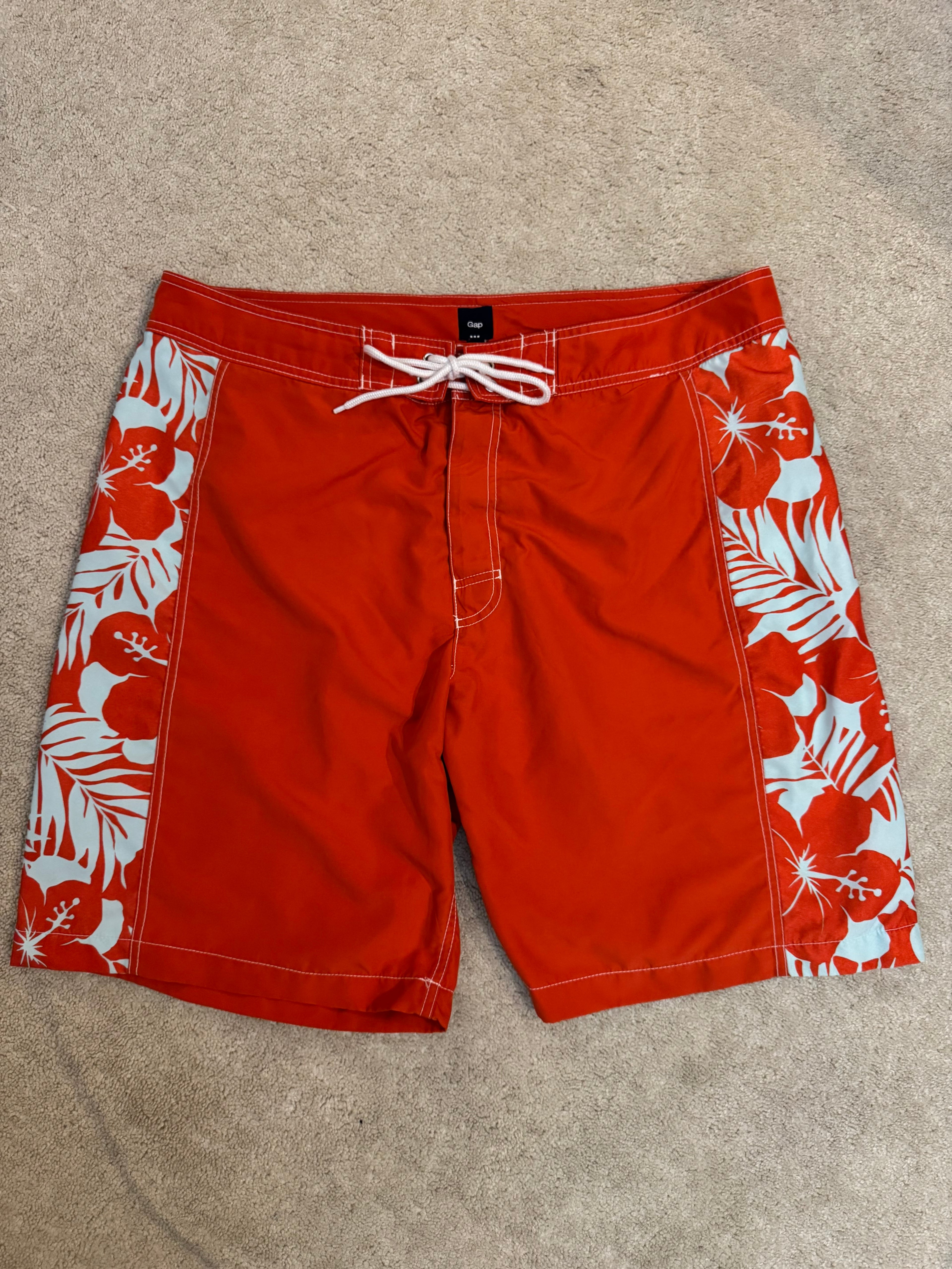 GAP Men’s XL Orange Hawaiian Swim Trunks Board Shorts Beach Surf