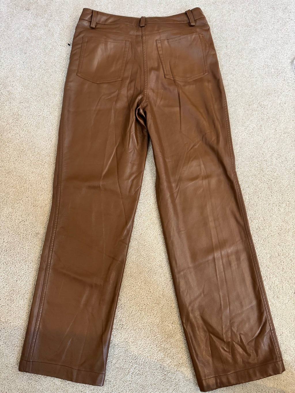 Maison d’Amélie Paris Brown Faux Leather Pants Women’s Size 8 Straight Leg Vegan Leather
