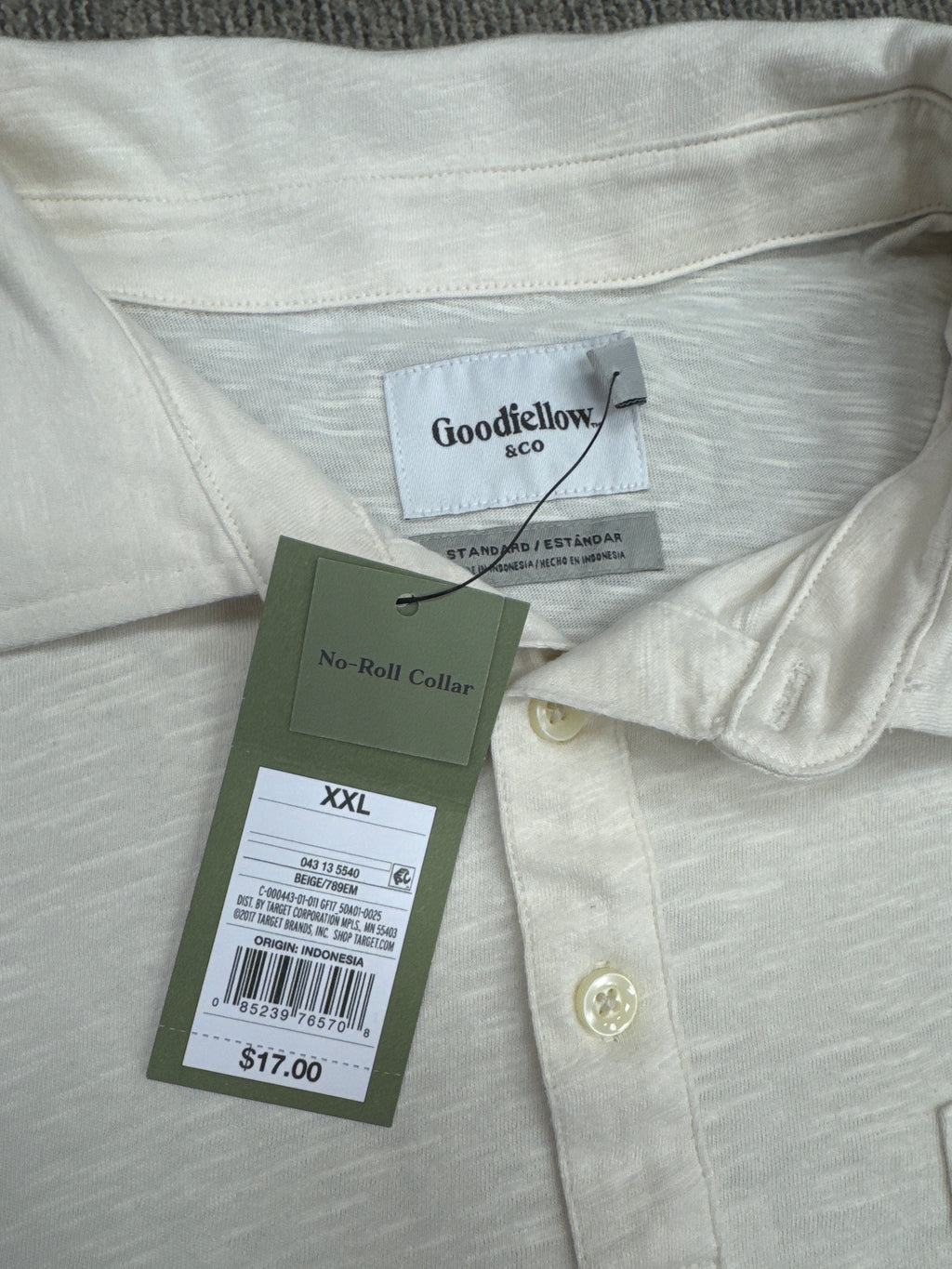 Goodfellow & Co Mens Cream Slub Polo Shirt Short Sleeve Pocket XXL NWT