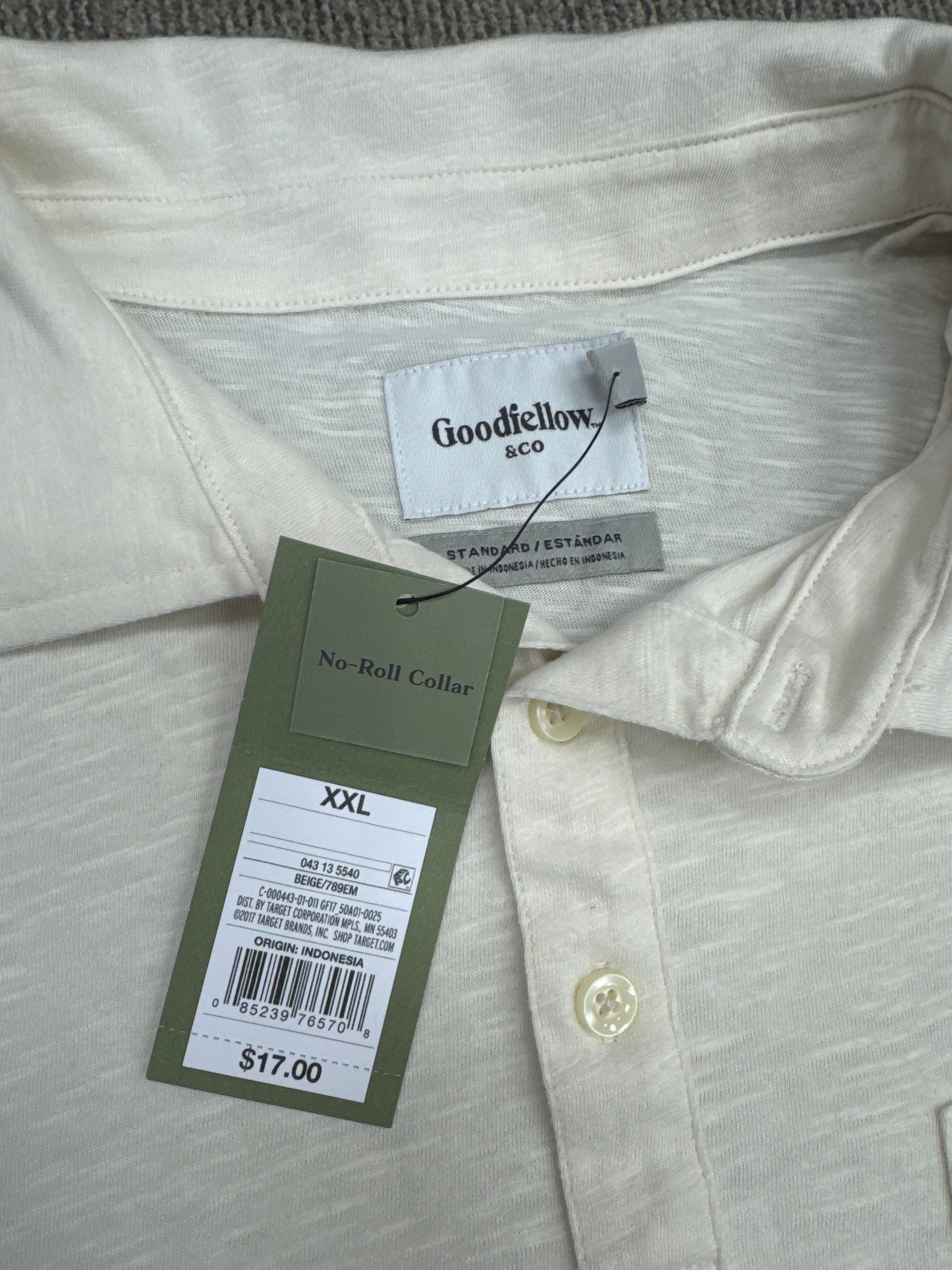 Goodfellow & Co Mens Cream Slub Polo Shirt Short Sleeve Pocket XXL NWT