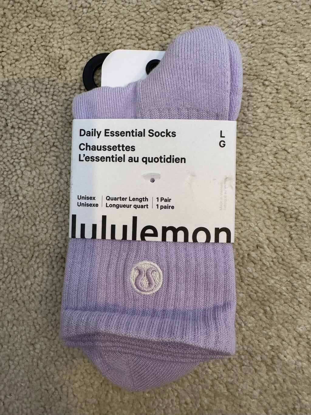 Lululemon Daily Essential Crew Socks L Lavender Rare NWT