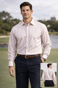 Stafford Executive 16.5 35 Cream Burgundy Stripe Dress Shirt Mens
