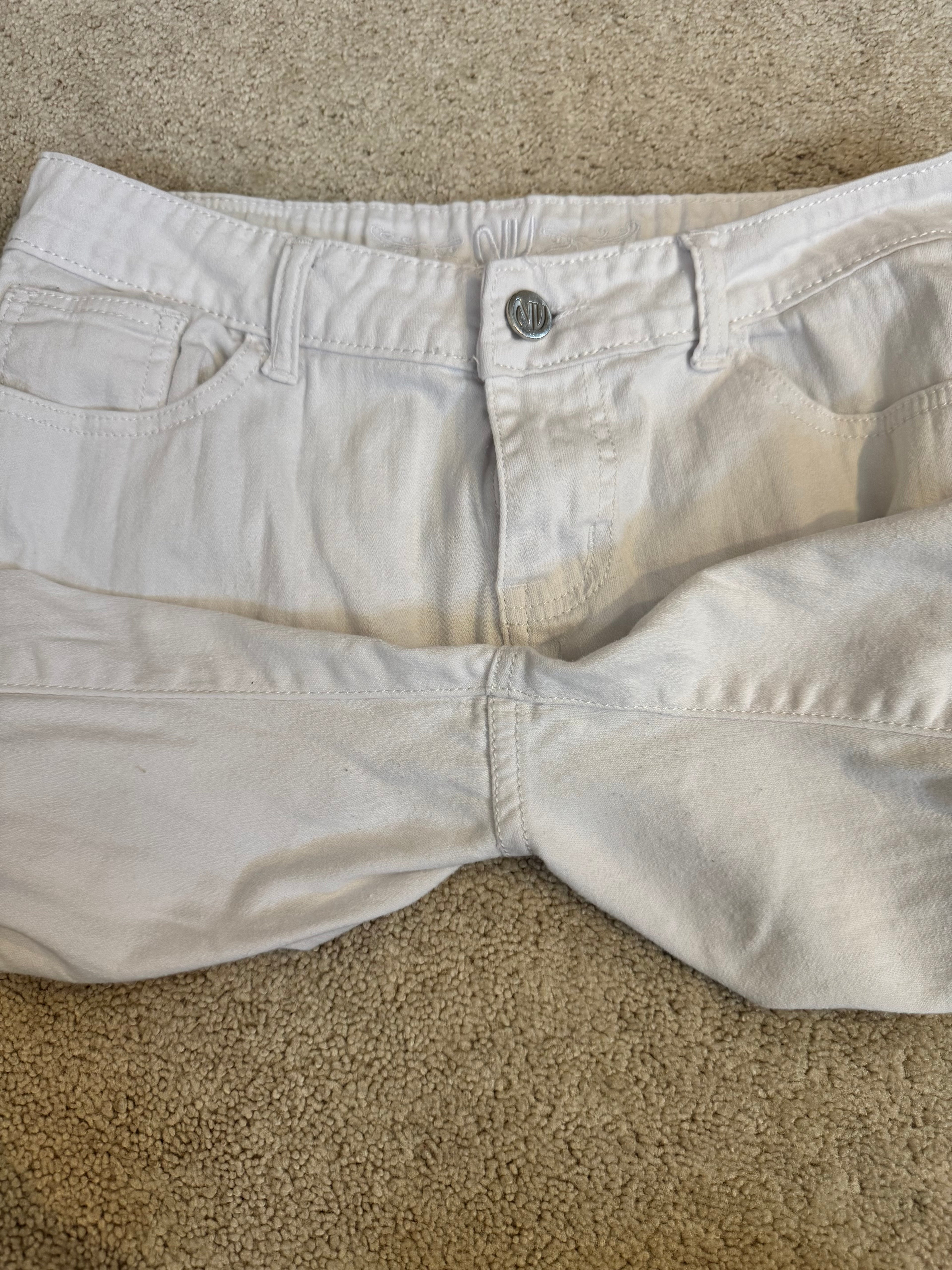 NV Jeans White Distressed Cropped Denim Womens 13 Mid Rise Stretch Raw Hem