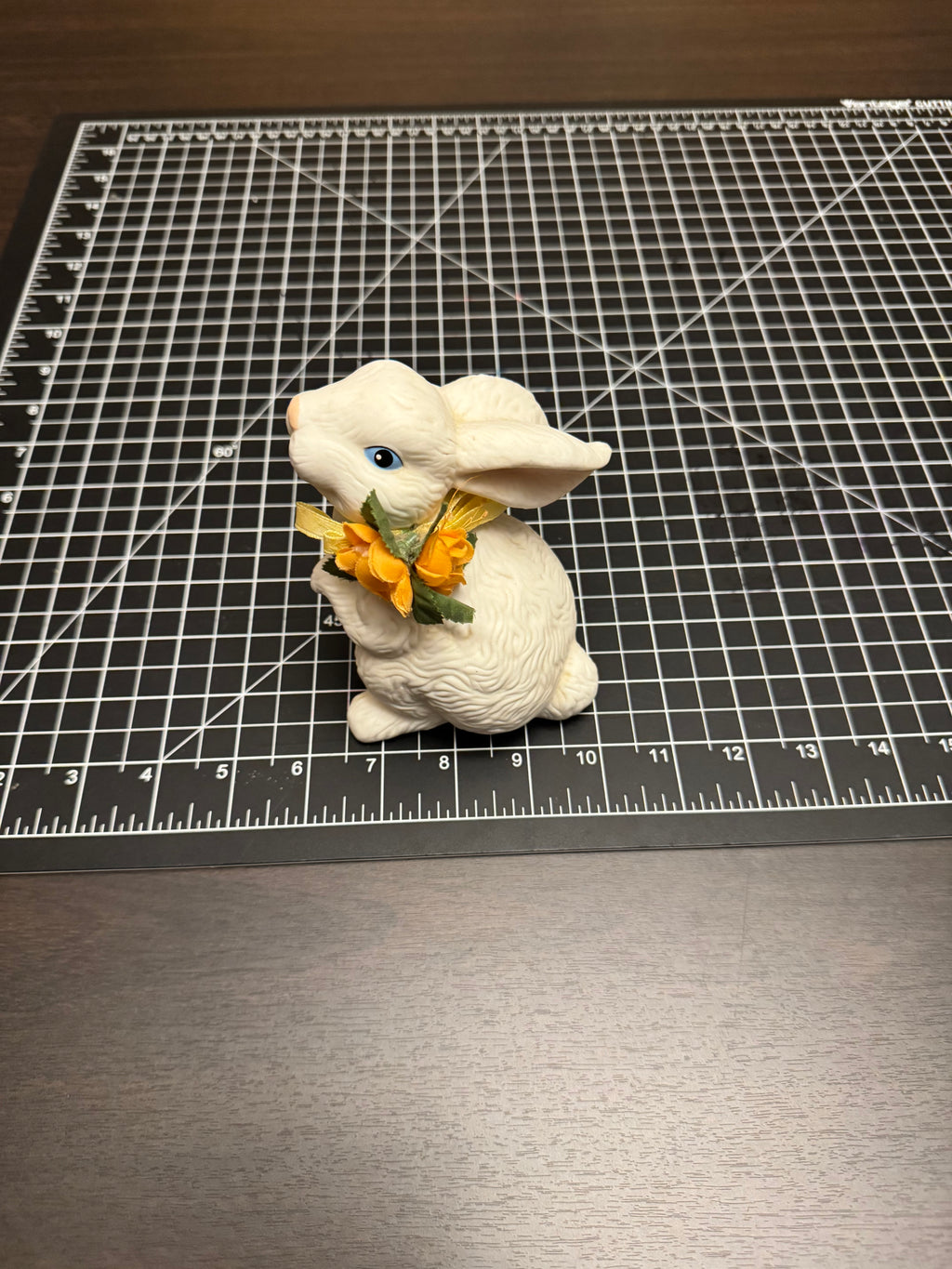 Vintage Ceramic Bunny Figurine Easter Rabbit w Flowers Spring Decor Cottagecore