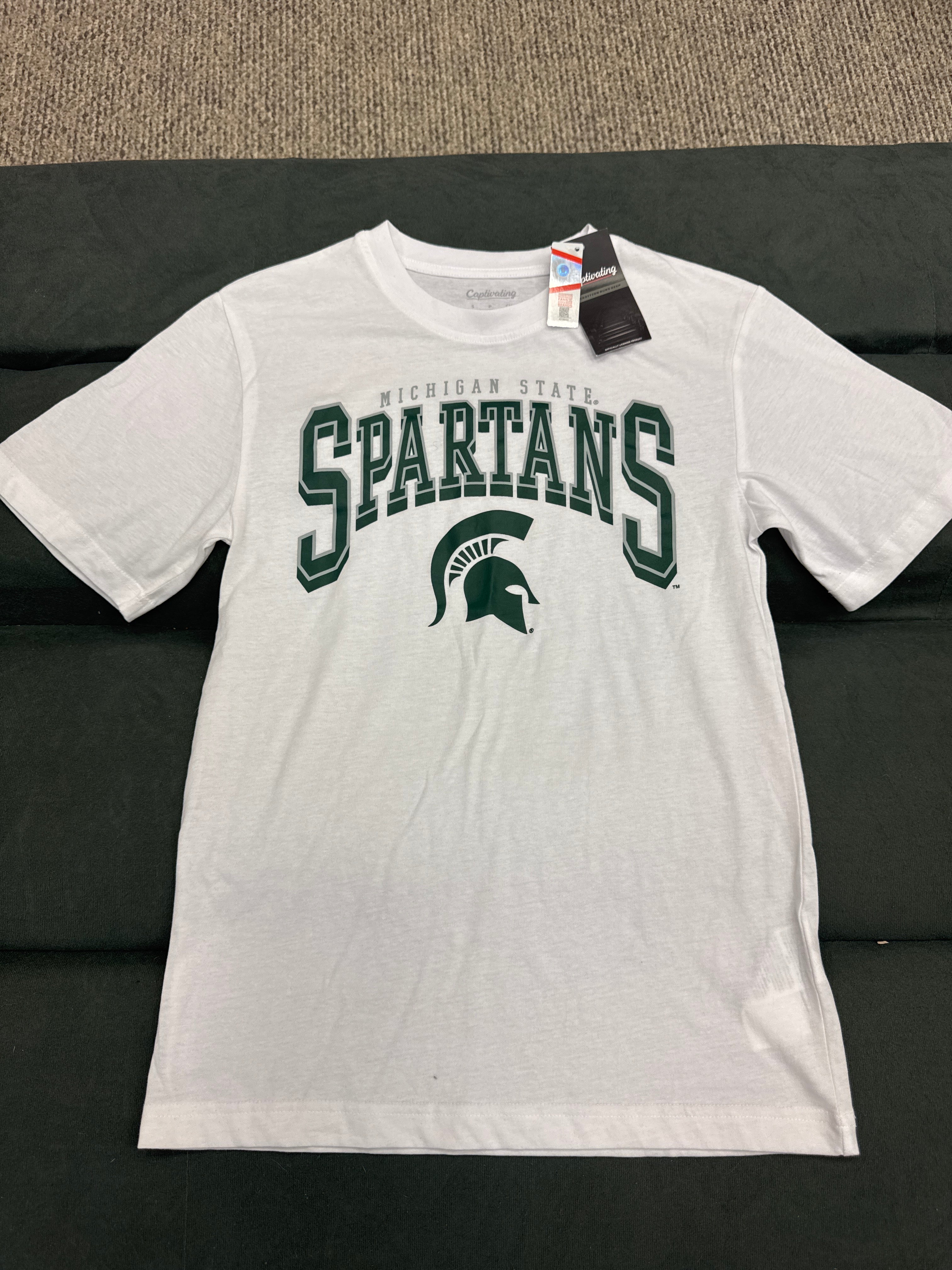 Michigan State Spartans T Shirt Mens Small NWT NCAA College Graphic White Spartans Tee