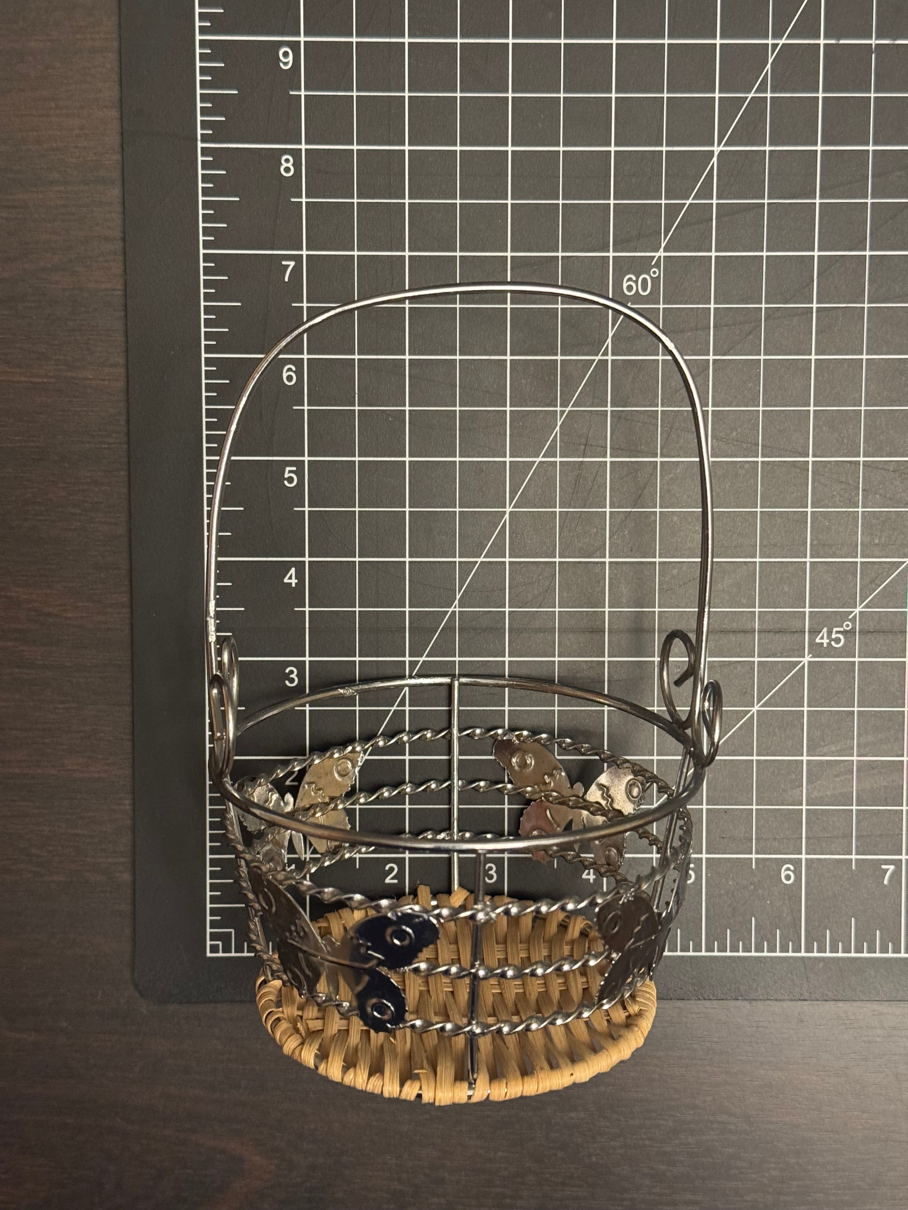 Vintage Metal Wire Basket Butterfly Wicker Bottom Farmhouse Decor