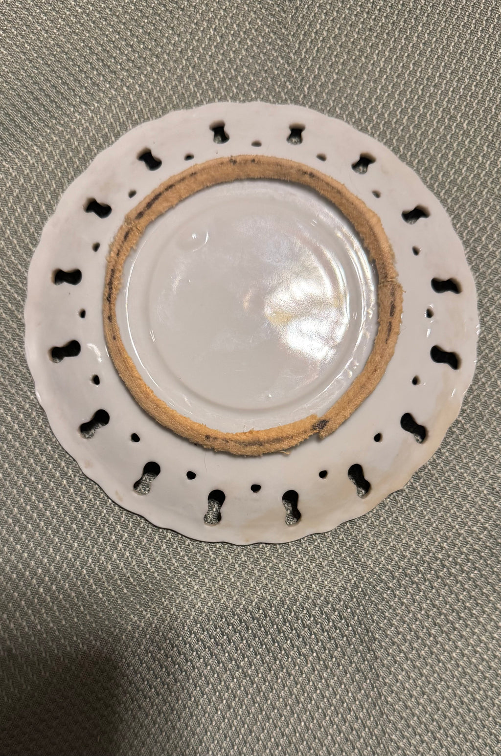 Antique Reticulated Porcelain Lusterware Saucer Gold Floral Pierced Rim