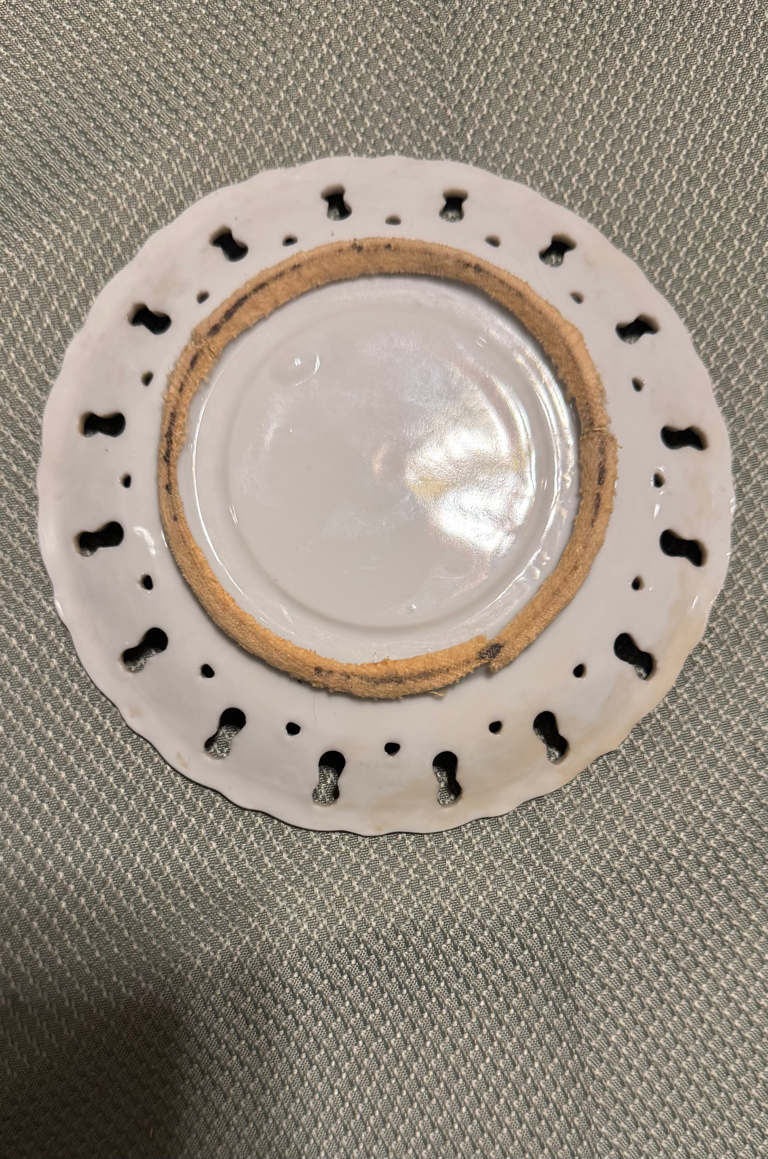 Antique Reticulated Porcelain Lusterware Saucer Gold Floral Pierced Rim