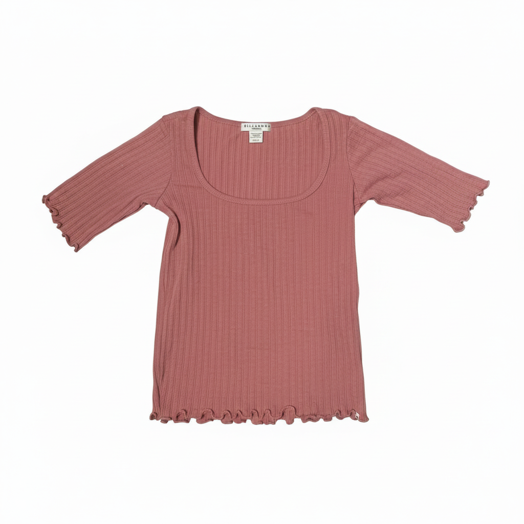 🌸 NWT Billabong Essentials Ribbed Scoop Neck Top | Dusty Rose | Size S