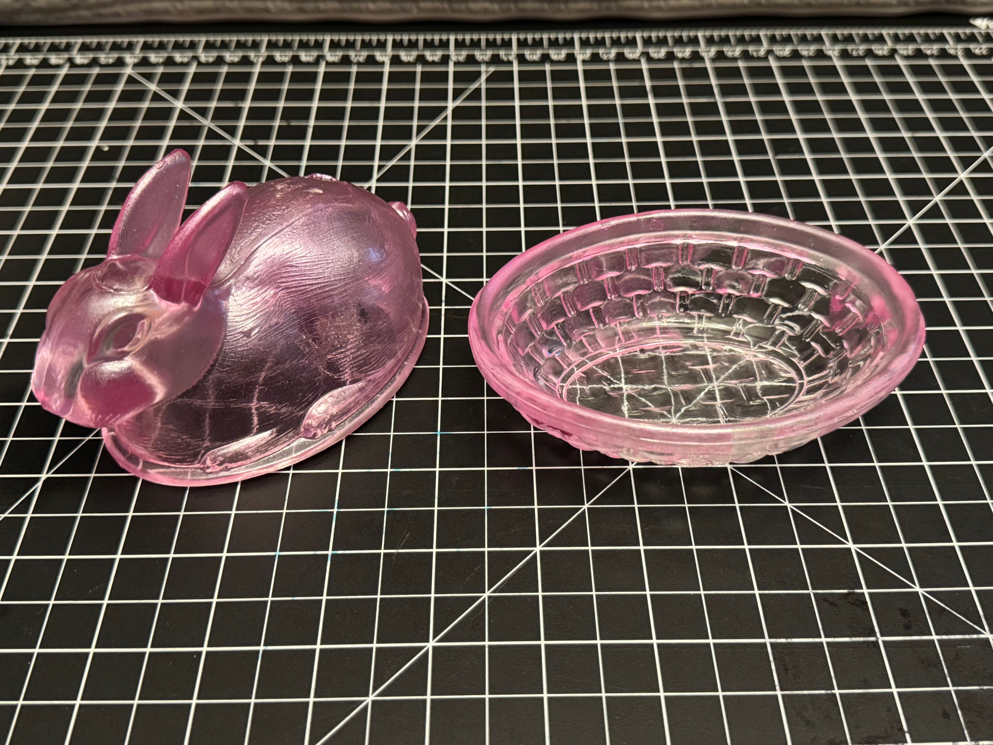 Pink Glass Bunny on NestCovered Dish Easter Rabbit Candy Dish Vintage Style