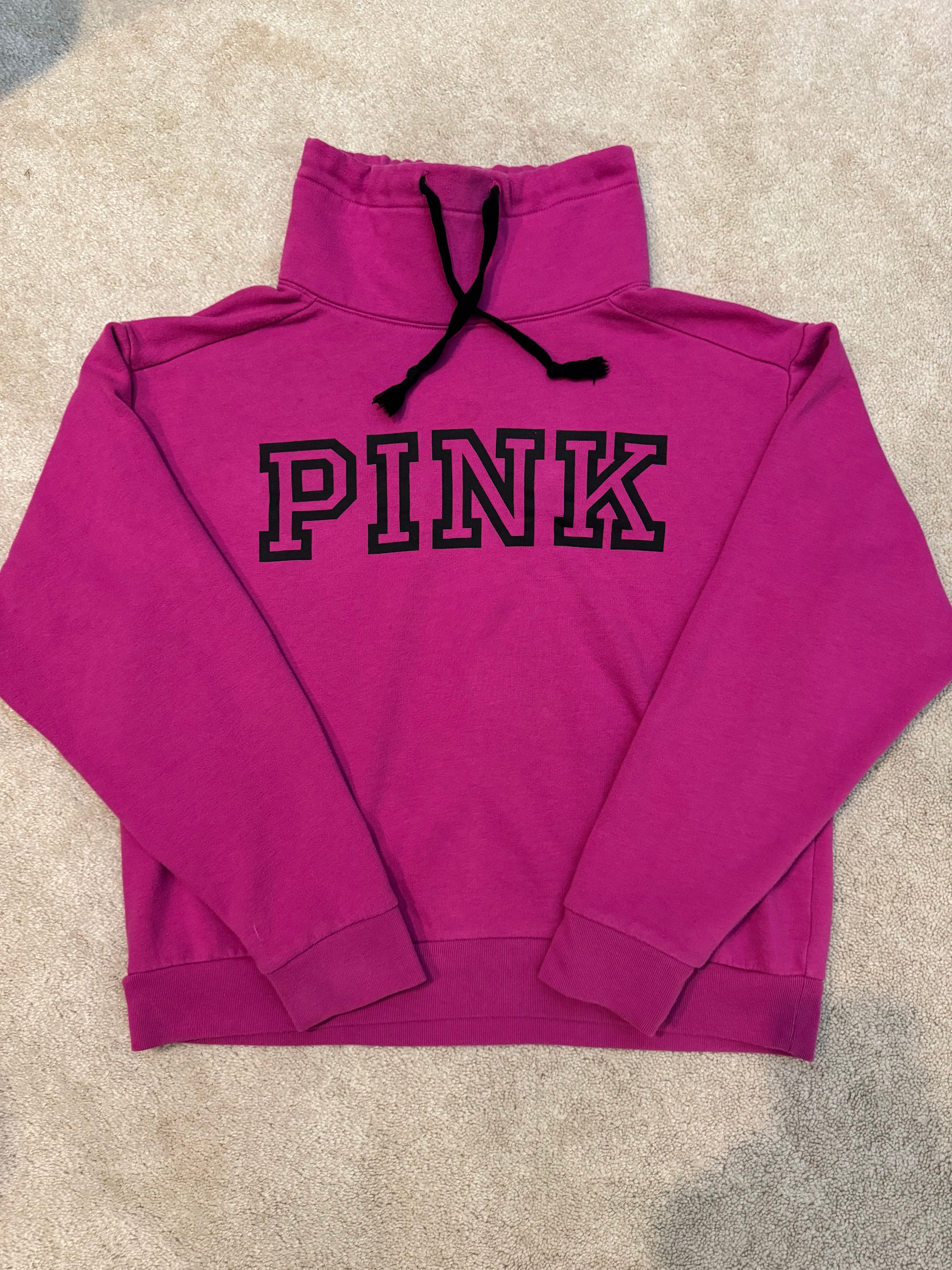 PINK Victoria’s Secret Hoodie Small Pink Black Logo Pullover Sweatshirt Cozy
