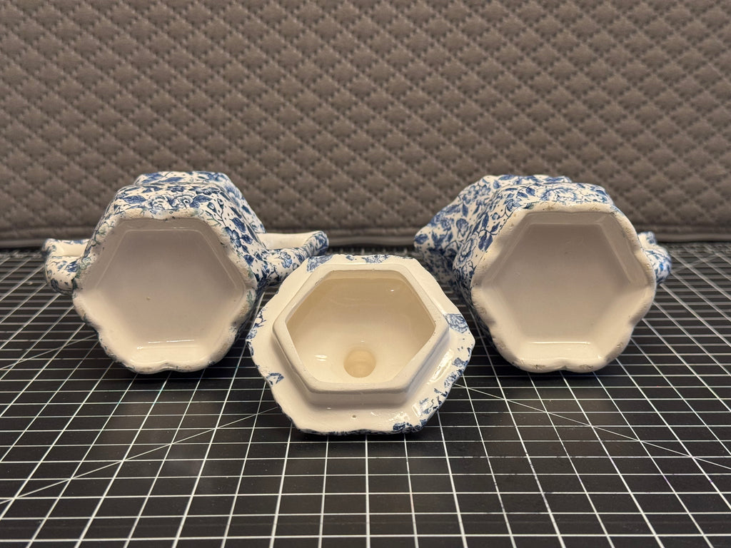 Blue White Floral Creamer Sugar Bowl Set Vintage Style Ceramic Tea Set