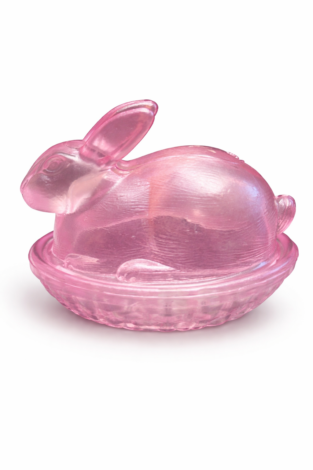 Pink Glass Bunny on NestCovered Dish Easter Rabbit Candy Dish Vintage Style