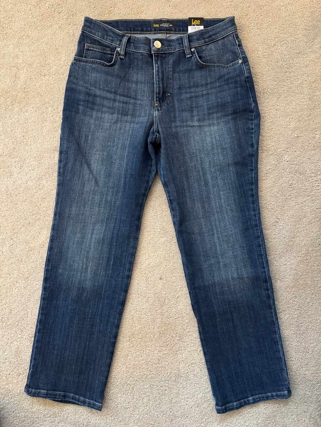 Lee Relaxed Fit Straight Leg Mid Rise Jeans Womens 10 Short Blue Denim Stretch Classic