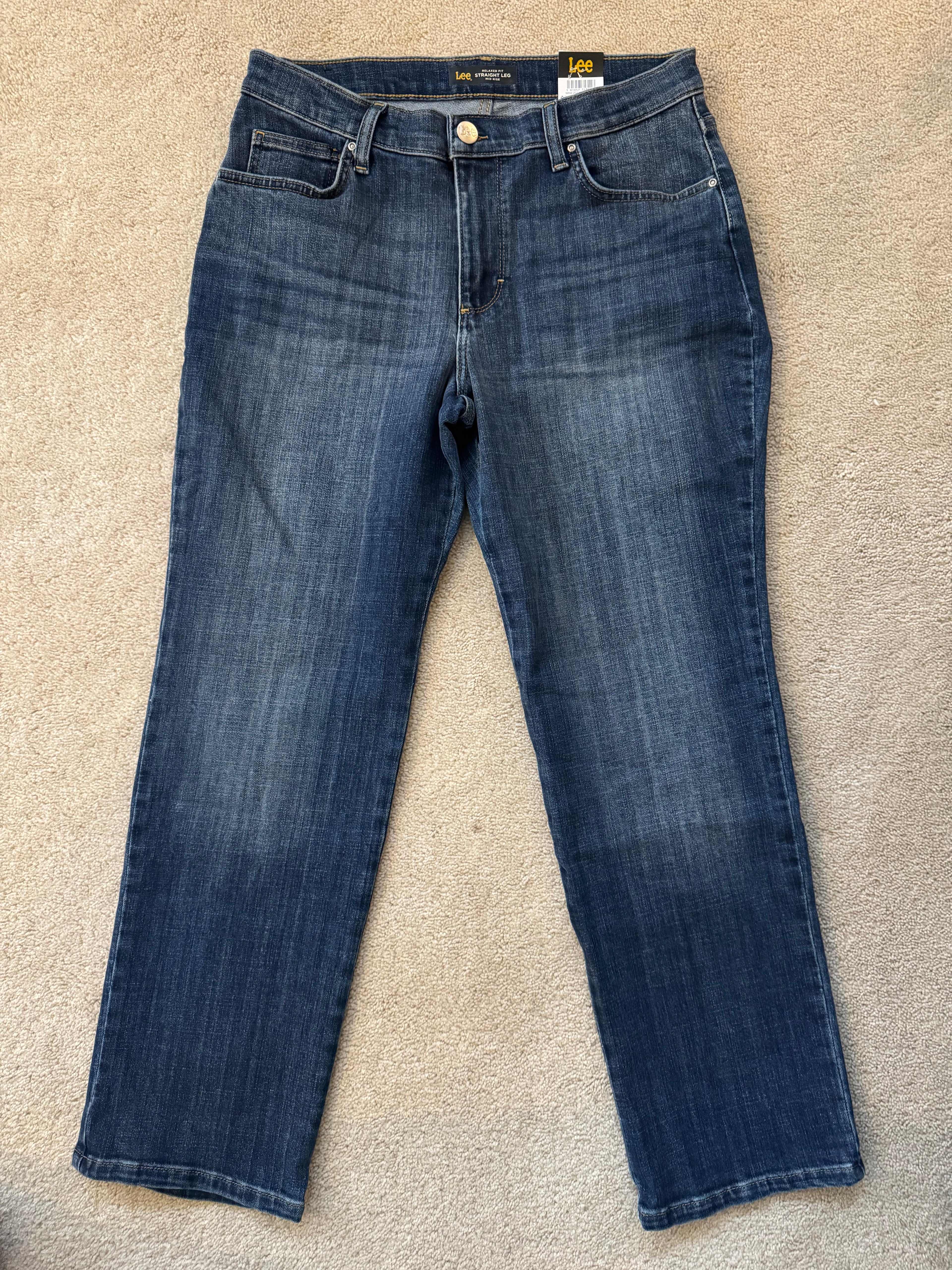 Lee Relaxed Fit Straight Leg Mid Rise Jeans Womens 10 Short Blue Denim Stretch Classic