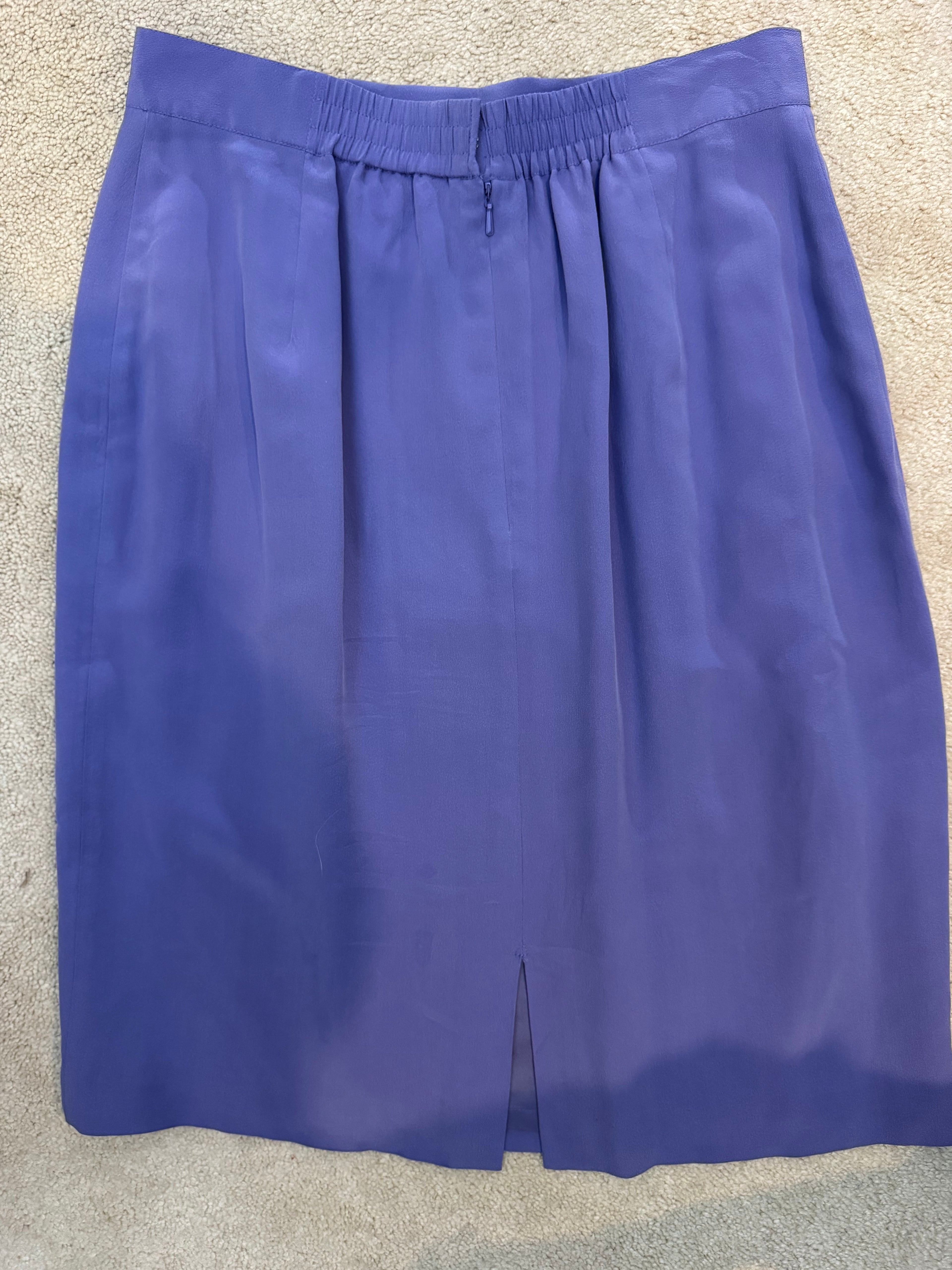💜 Patrick Collection 100% Silk Purple Pencil Skirt Size 10 Lined Career Midi