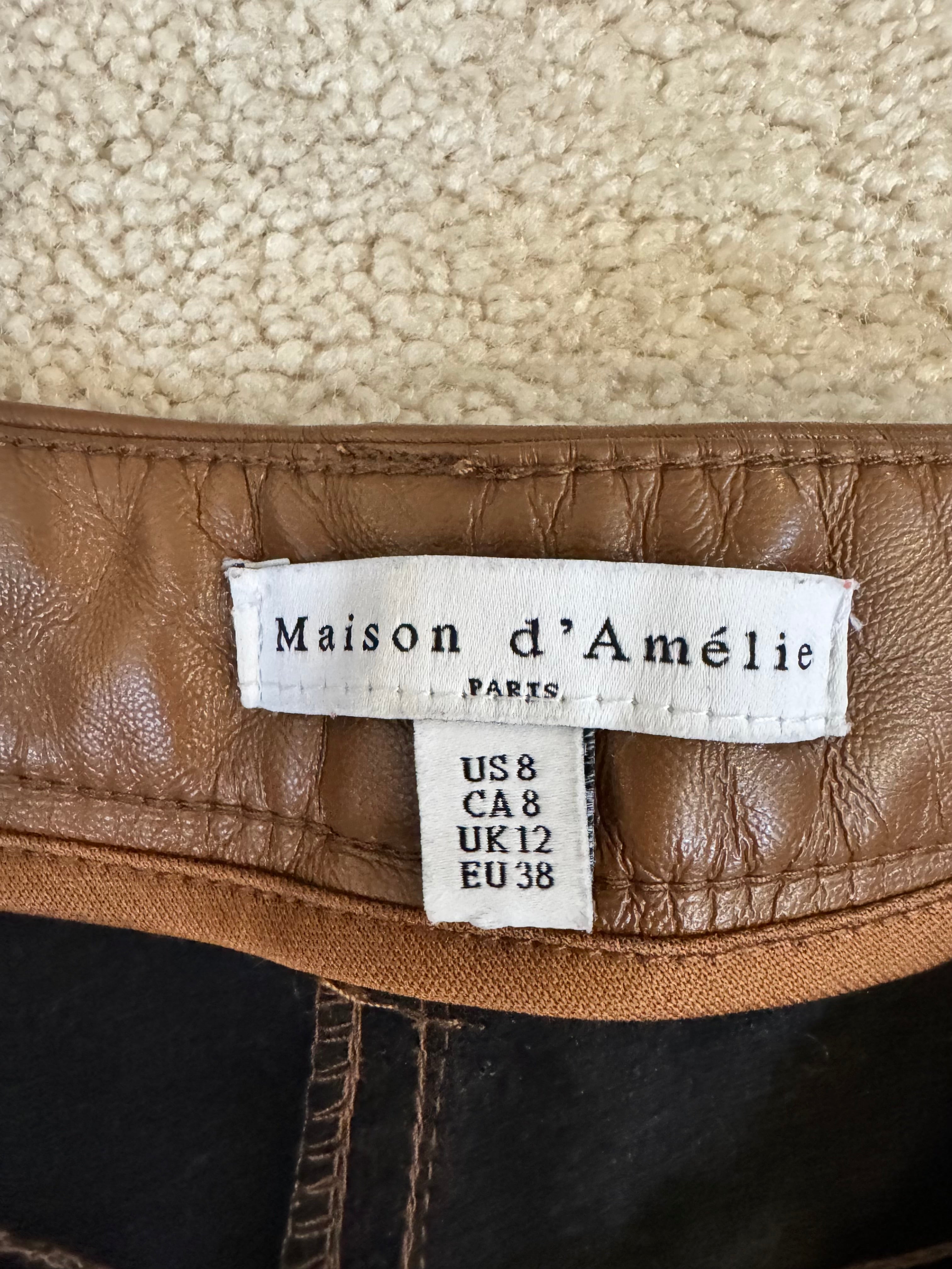 Maison d’Amélie Paris Brown Faux Leather Pants Women’s Size 8 Straight Leg Vegan Leather
