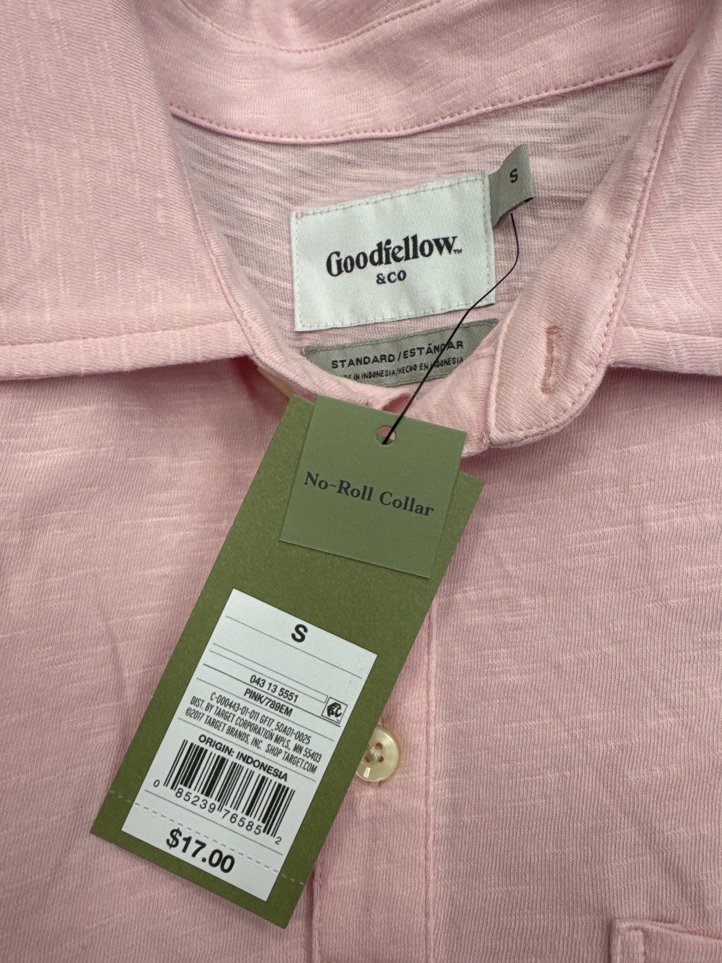 Goodfellow & Co Mens Polo Shirt Pink Short Sleeve No-Roll Collar Pocket Cotton Small NWT