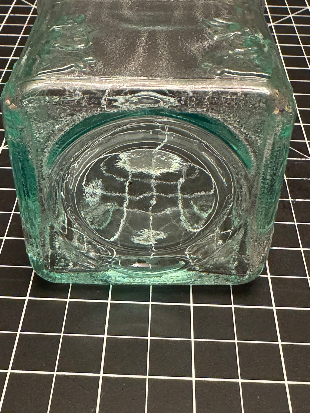 Vintage Aqua Glass Tealight Holder Set Blue Green Square Votive