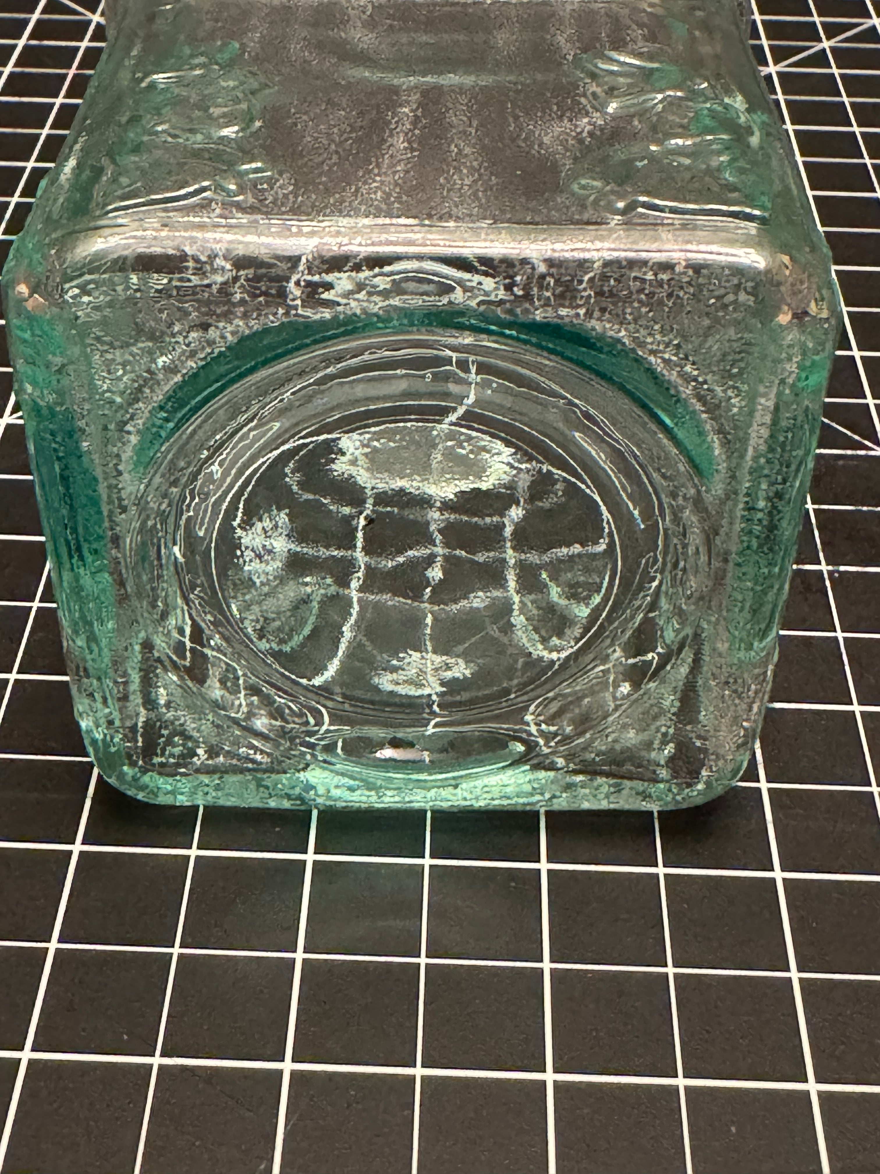 Vintage Aqua Glass Tealight Holder Set Blue Green Square Votive