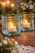Vintage Aqua Glass Tealight Holder Set Blue Green Square Votive