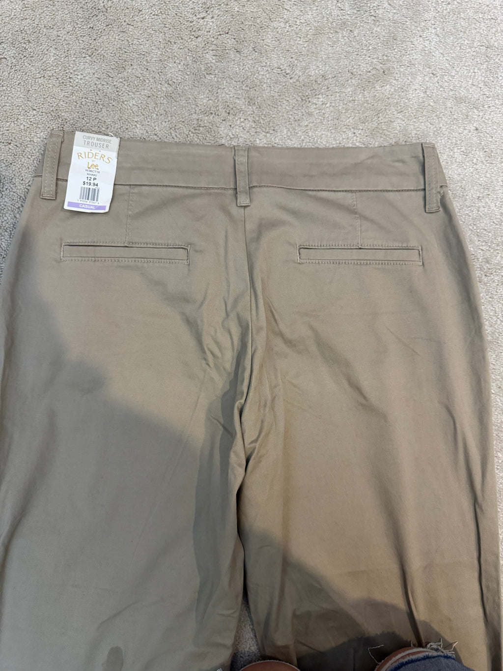 Riders by Lee Curvy Fit Khaki Chino Trousers Size 12P Midrise Stretch Bootcut Work Pants
