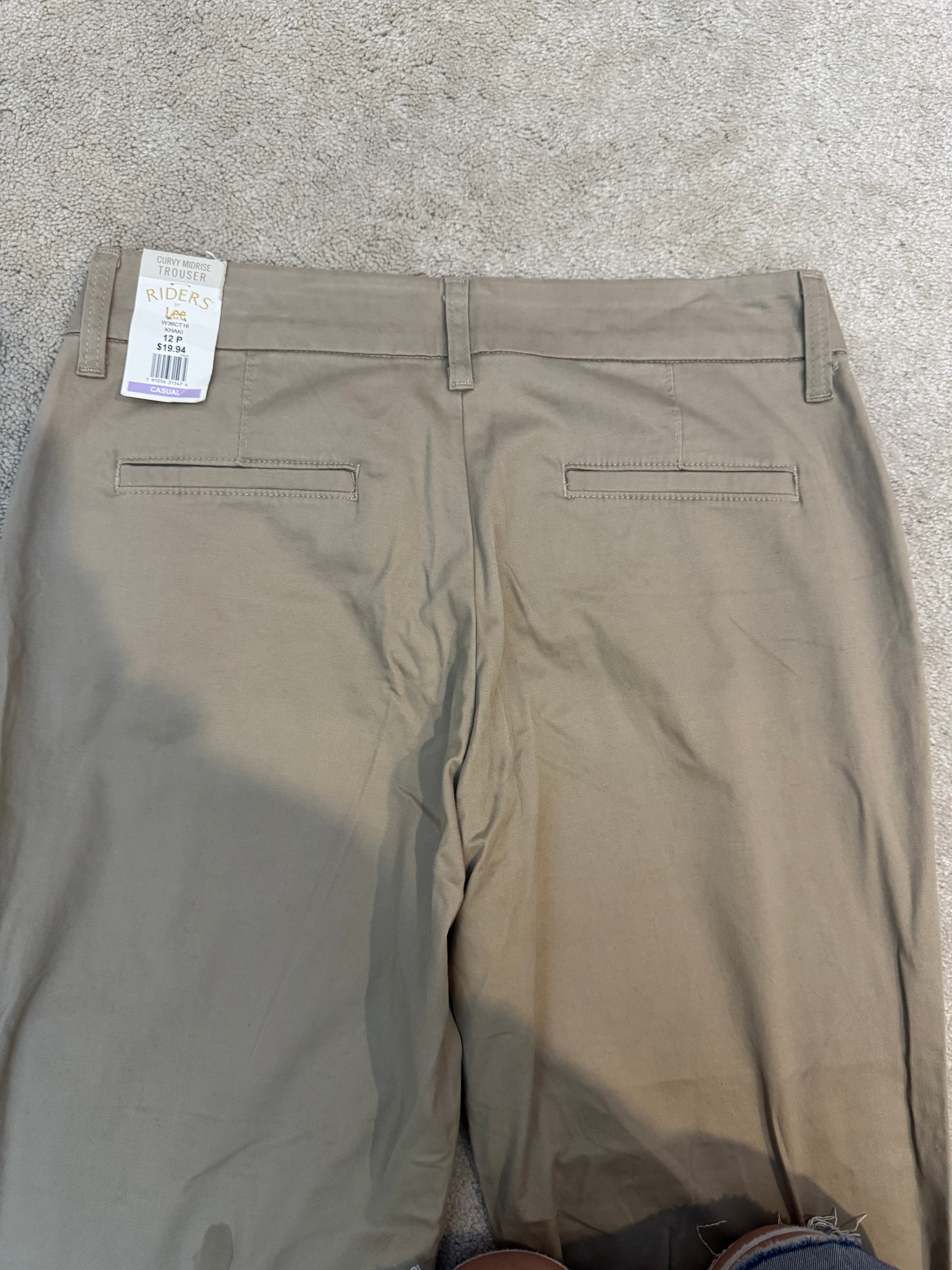 Riders by Lee Curvy Fit Khaki Chino Trousers Size 12P Midrise Stretch Bootcut Work Pants