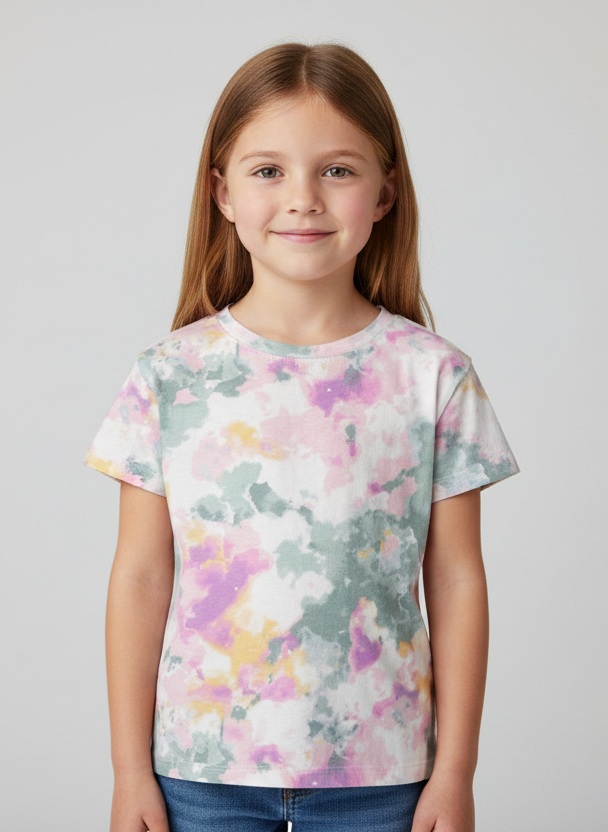 Cat & Jack Girls Tie Dye T-Shirt XS 4/5 Pastel Pink Green Short Sleeve Tee NWOT