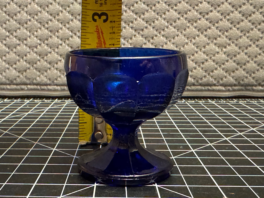 Vintage Cobalt Blue Glass Pedestal Bowl Vase 1969 Anchor Hocking Style
