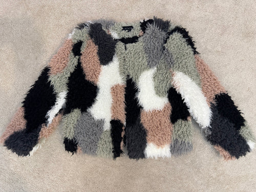 1.STATE Faux Fur Jacket Small Moody Hues French Pink Multi Color NWT $199