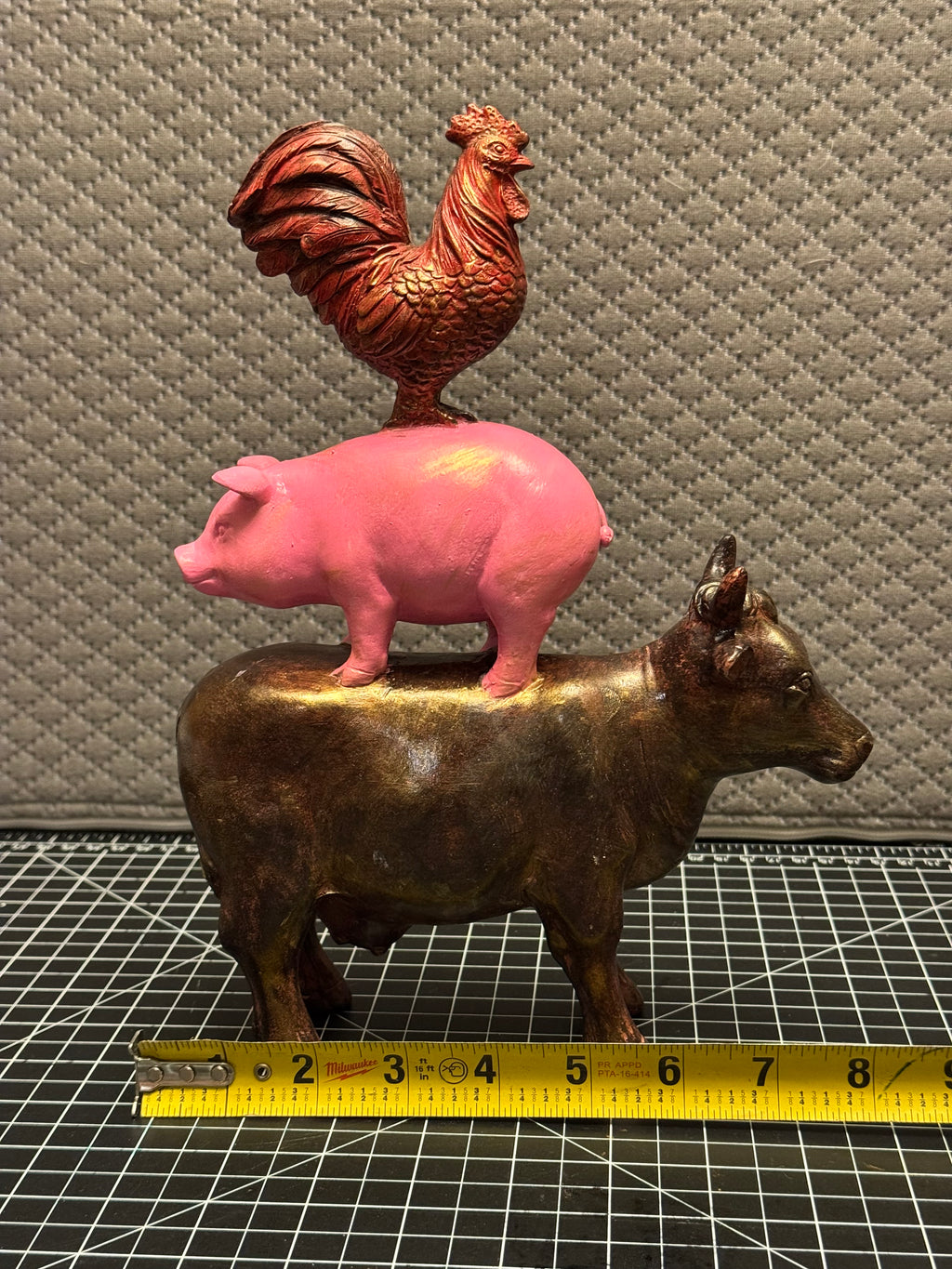Farm Animal Stack Figurine Rooster Pig Cow Rustic Farmhouse Decor Statue