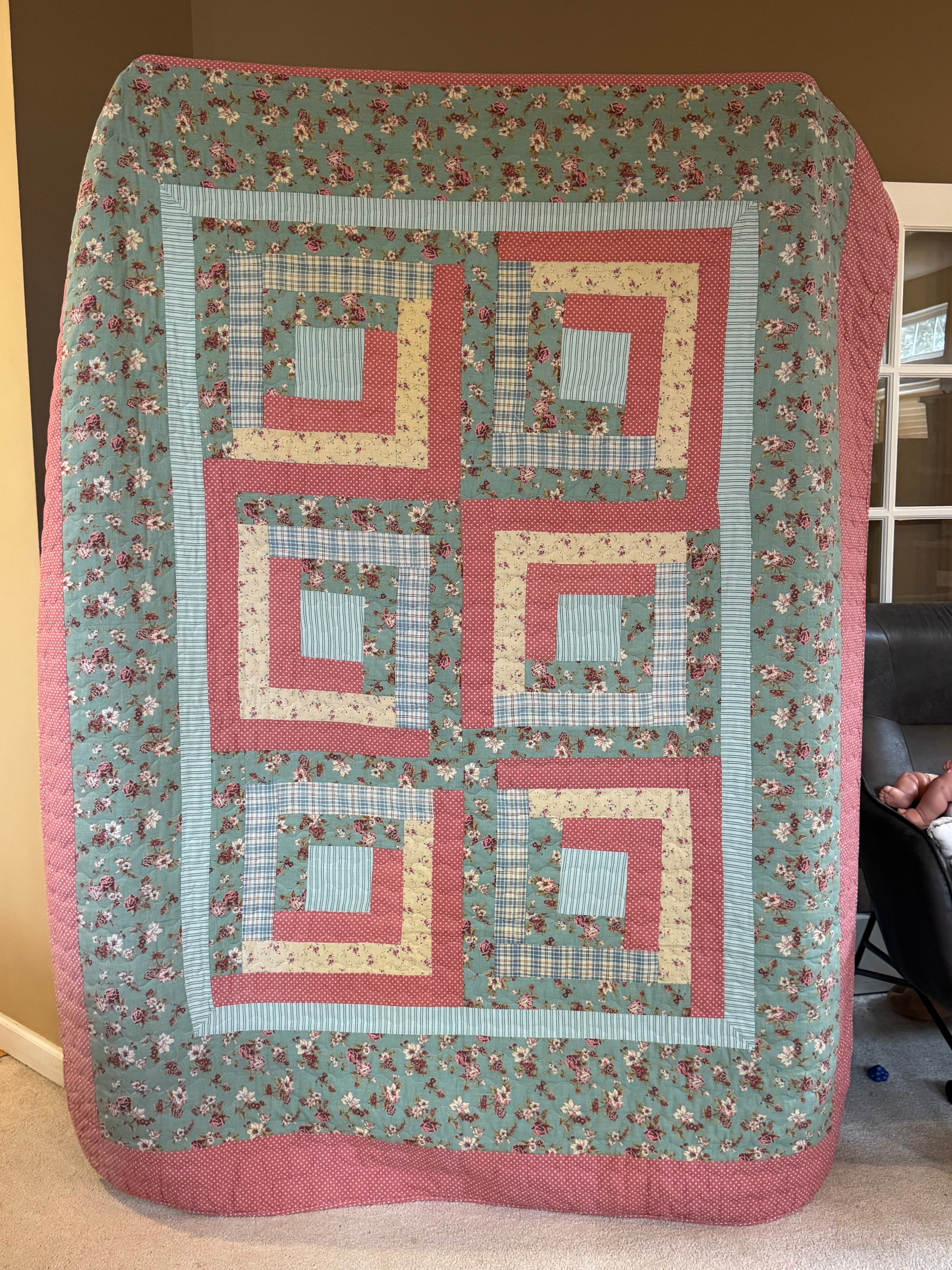 Cottagecore Patchwork Quilt Twin Handmade Style Floral Plaid w/ Sham