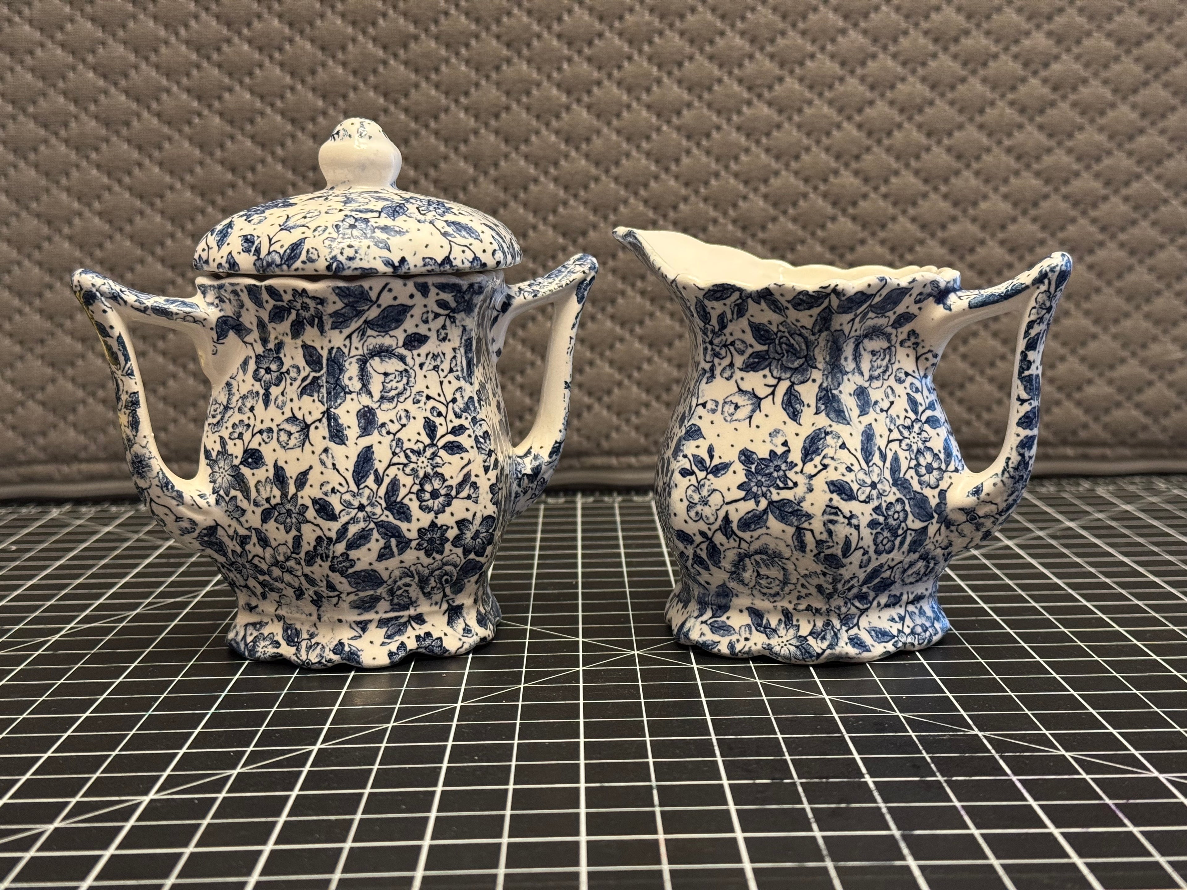 Blue White Floral Creamer Sugar Bowl Set Vintage Style Ceramic Tea Set