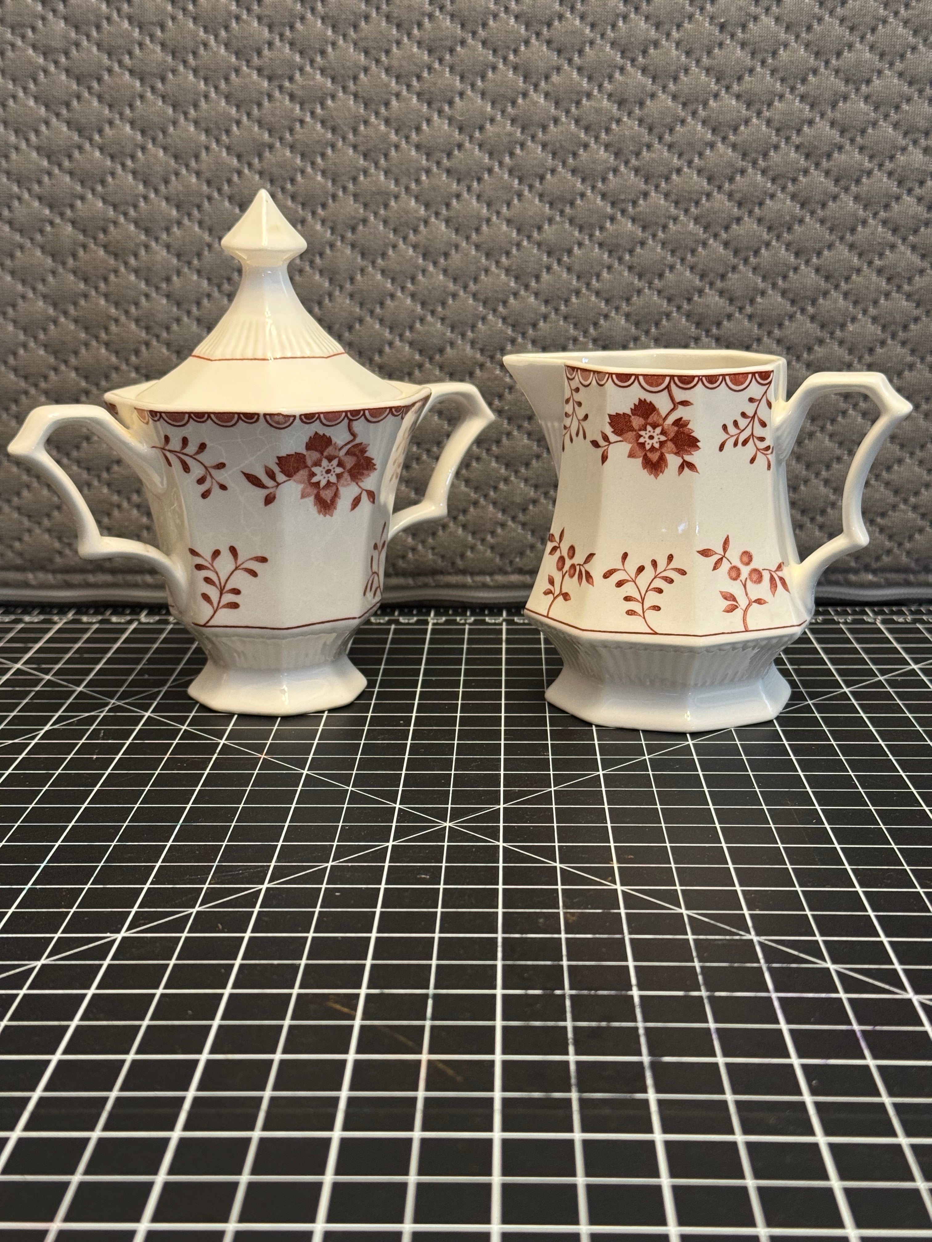 Vintage Nikko Japan Creamer Sugar Set Red Floral Classic Collection