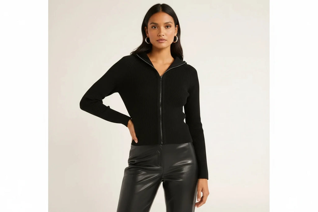🖤 Scoop Ribbed Zip-Up Sweater | Mock Neck | Women’s XS | NWT 🖤