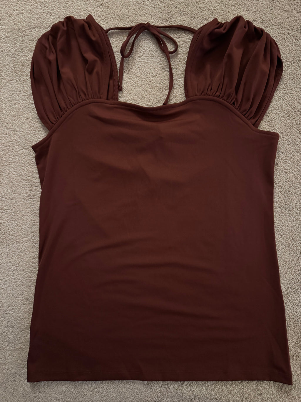 Montgomery Post Mindy Ruched Contour Knit Top Espresso Brown Size S NWT
