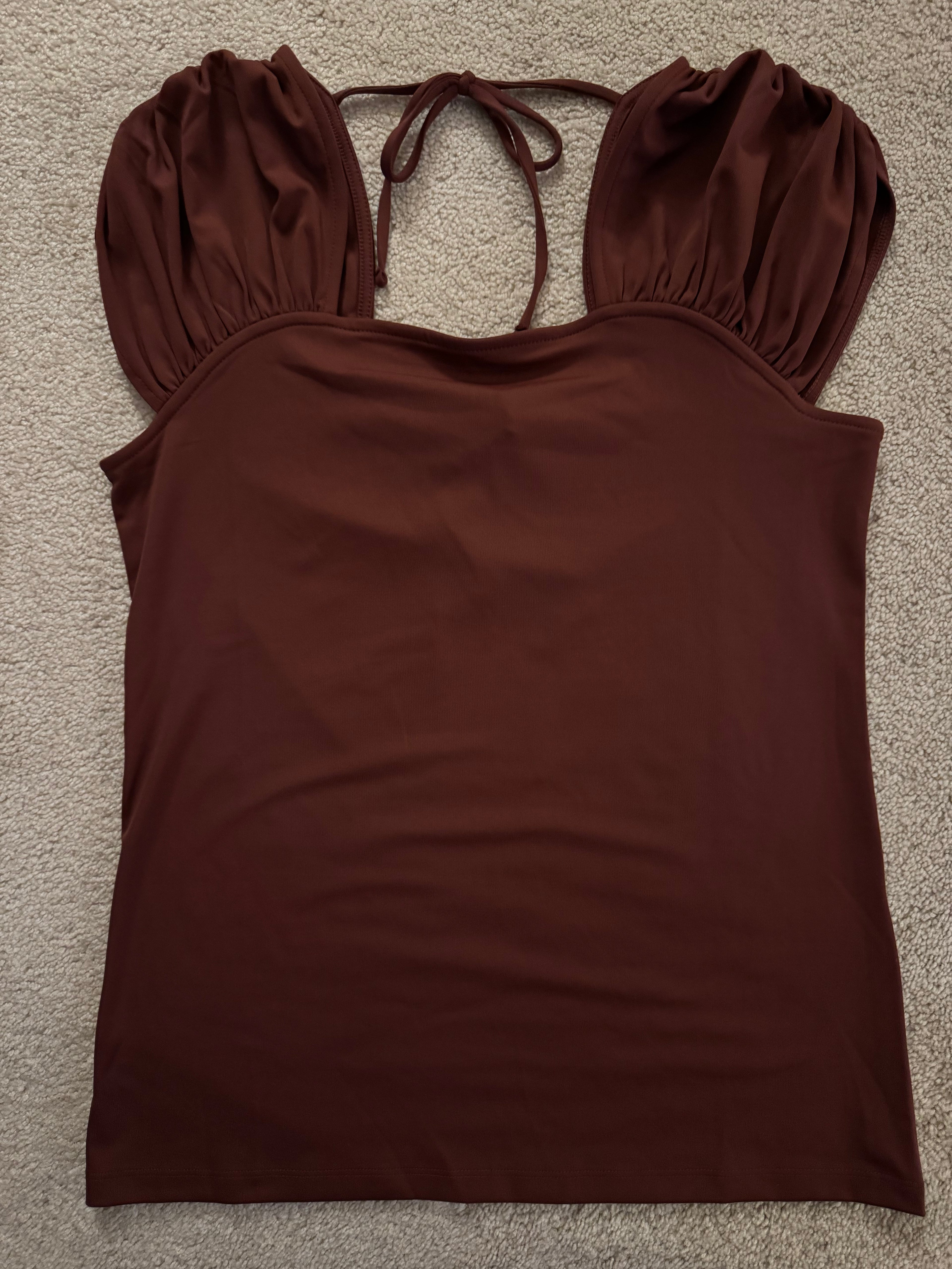 Montgomery Post Mindy Ruched Contour Knit Top Espresso Brown Size S NWT