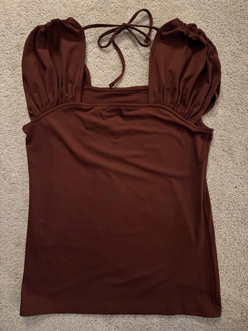 Montgomery Post Mindy Ruched Contour Knit Top Espresso Brown Size S NWT
