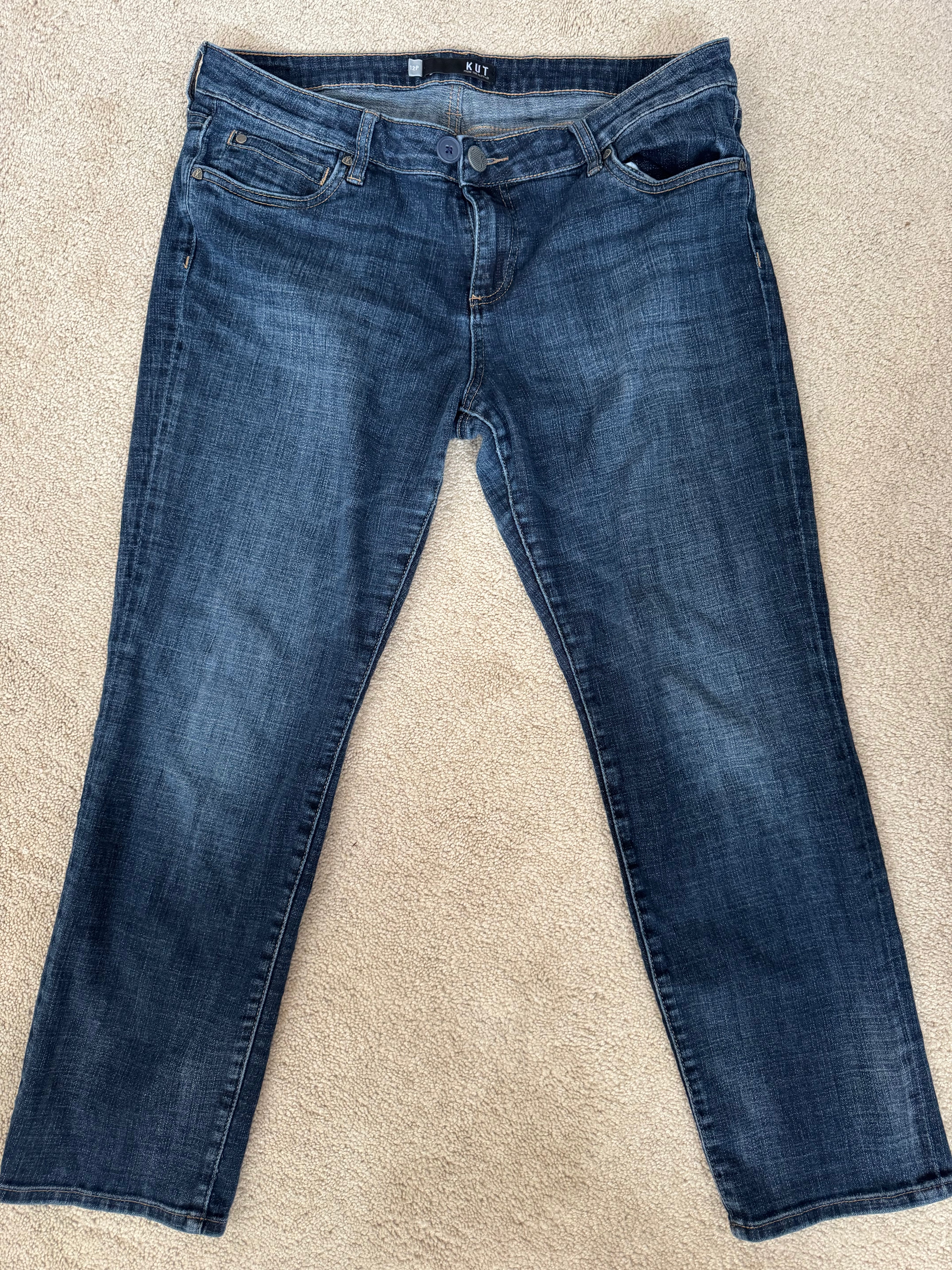 KUT From The Kloth 12P Petite Straight Leg Jeans Womens Dark Wash Mid Rise
