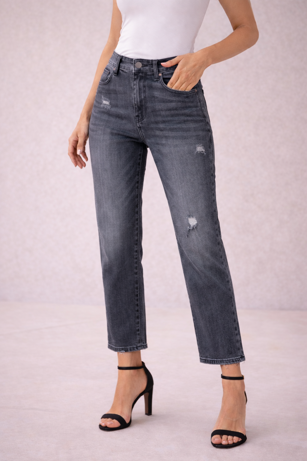 Liverpool Crop Straight Jeans Size 29 Gray High Rise 26” Inseam