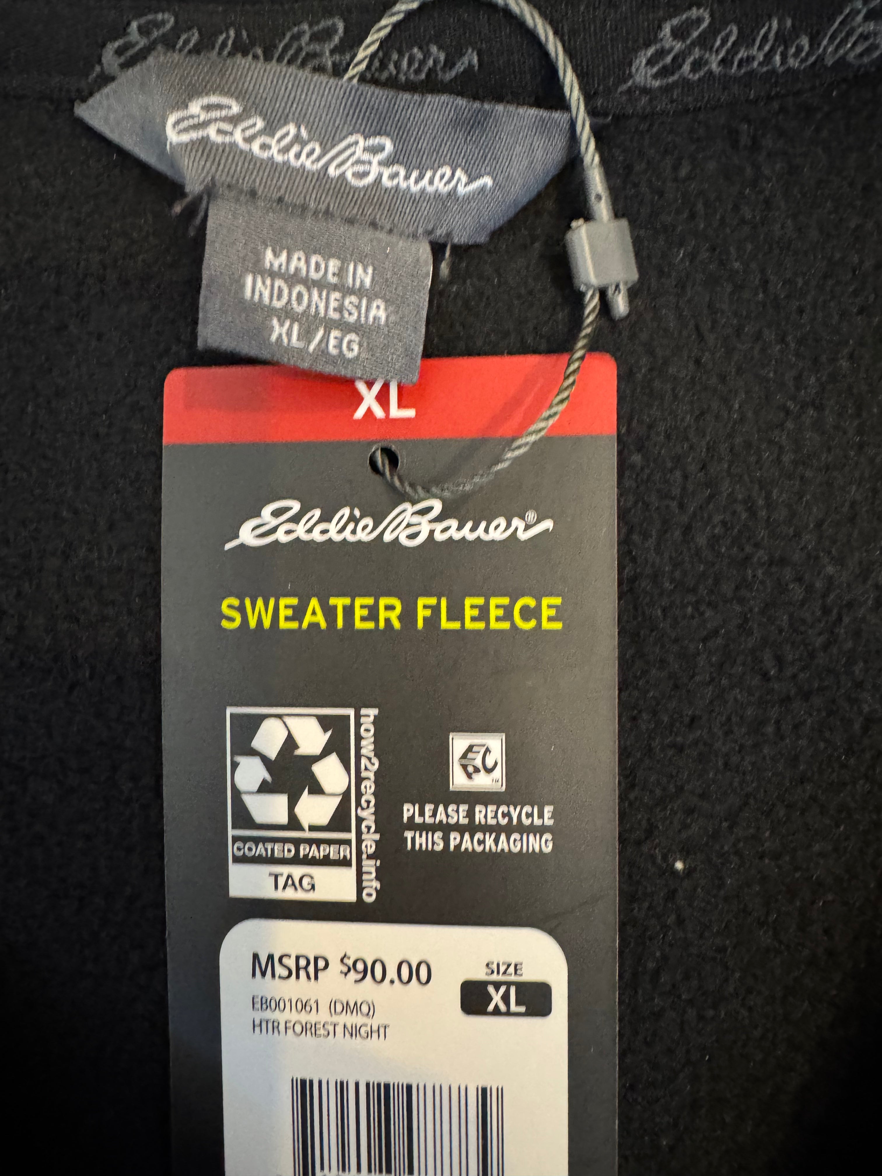 Eddie Bauer Sweater Fleece Pullover XL Green Snap Mock Neck Mens NWT $90 MSRP