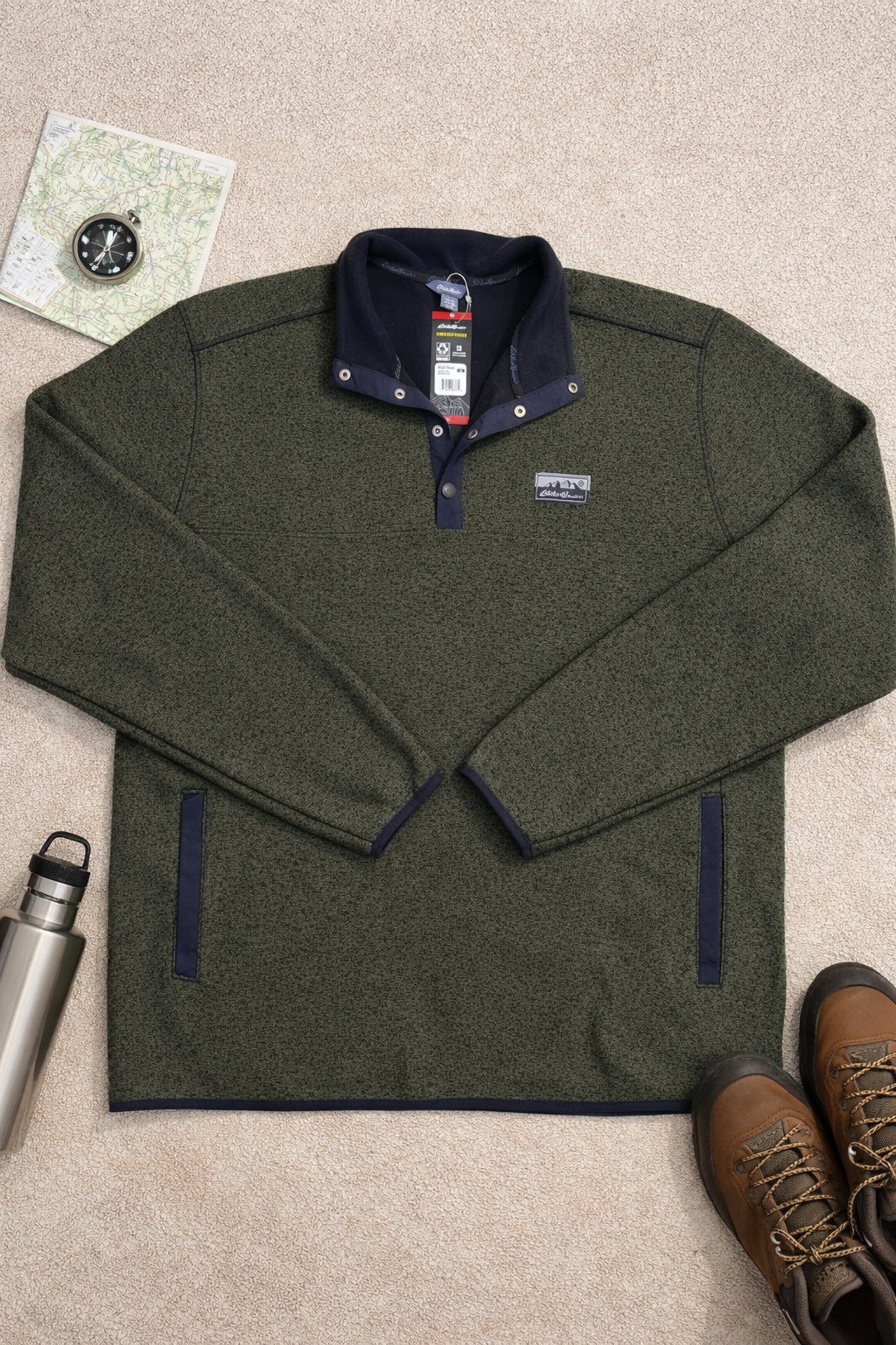 Eddie Bauer Sweater Fleece Pullover XL Green Snap Mock Neck Mens NWT $90 MSRP