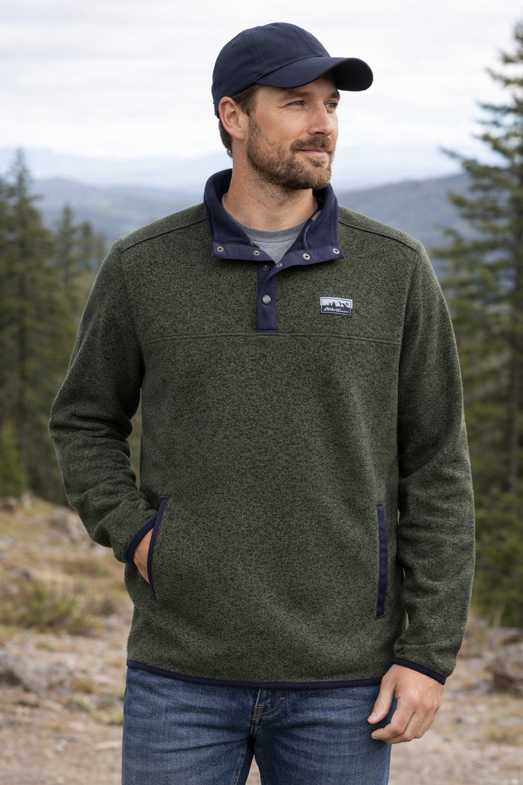 Eddie Bauer Sweater Fleece Pullover XL Green Snap Mock Neck Mens NWT $90 MSRP