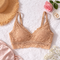 Rhonda Shear Beige Lace Bralette L Floral Longline Wireless Bra