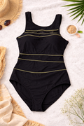 St Johns Bay 16W One Piece Swimsuit Black Tummy Control Plus Size NWT